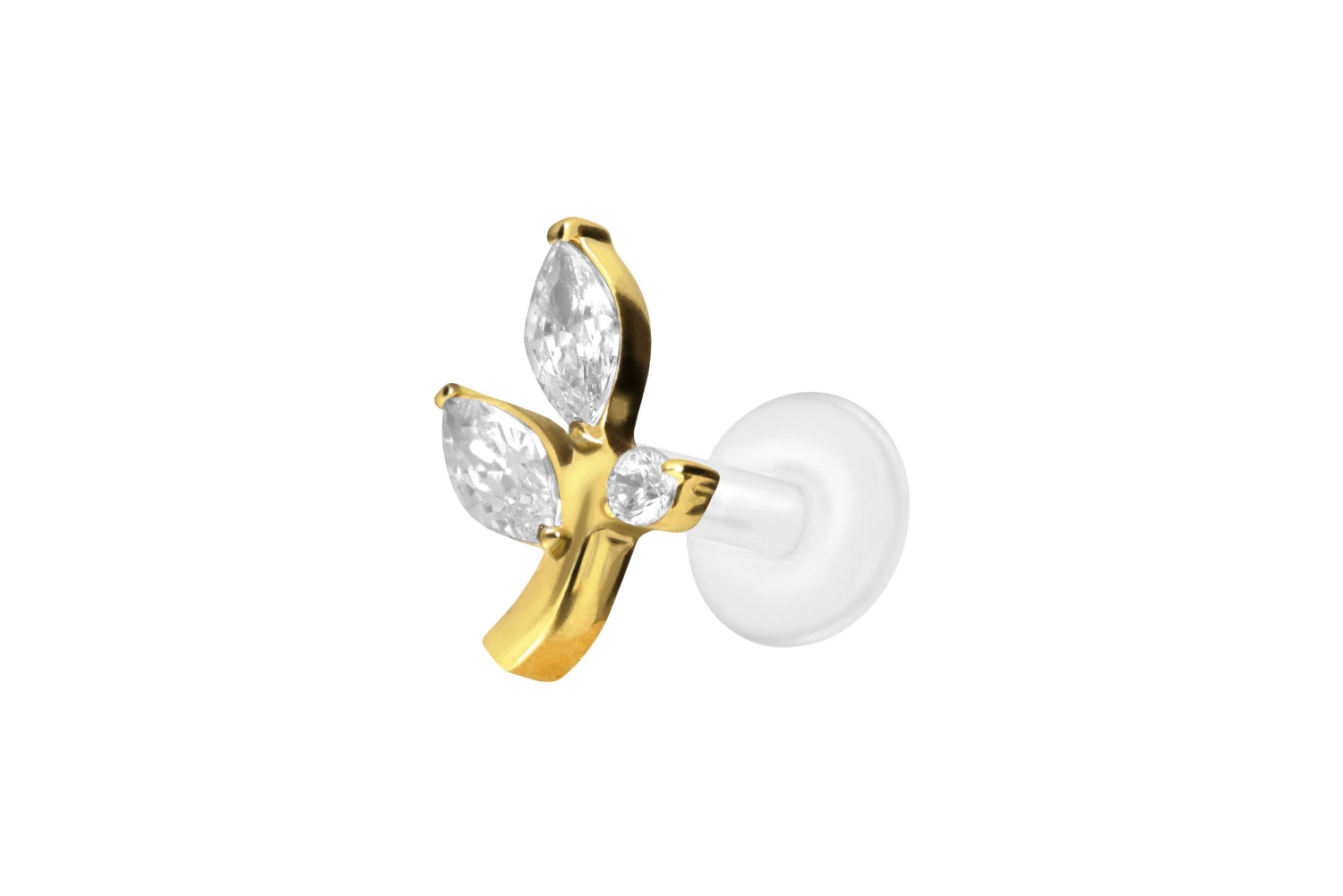 PTFE Labret Piercing mit Innengewinde + Titan-Aufsatz KRISTALLZWEIG